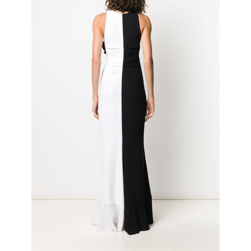 🆕TALBOT RUNHOF Bobbin2 Ruffled ColorBlock Gown Black & White 10 - Picture 4 of 16